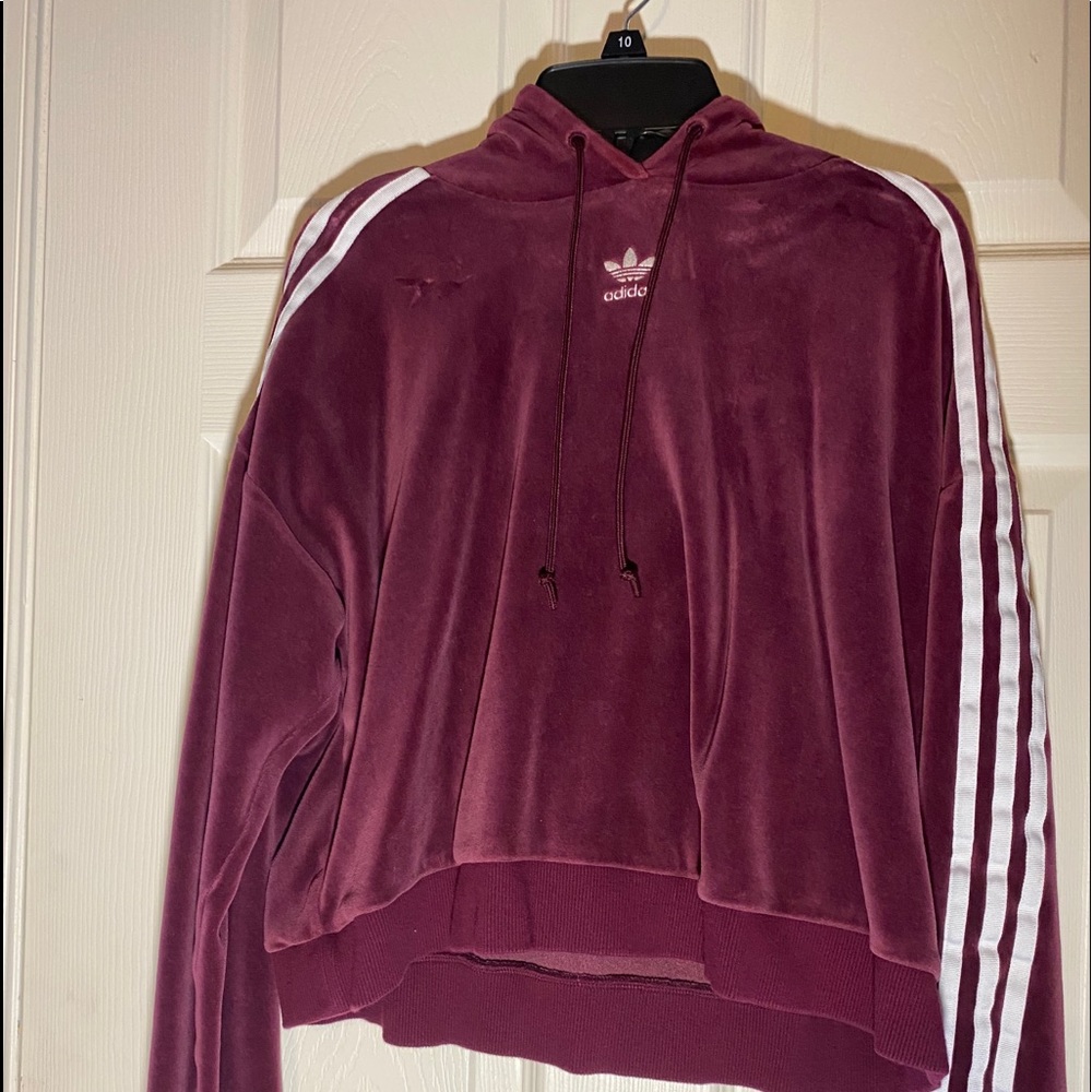 Burgundy velour adidas top - Picture 3 of 3